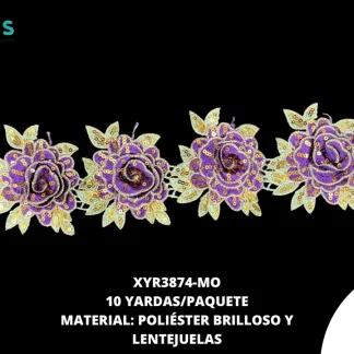GUIPIUR BORDADO 3D LENTEJUELA XYR3874-MO MORADO 10 YARDAS/PAQUETE