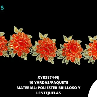 GUIPIUR BORDADO 3D LENTEJUELA XYR3874-NARANJA 10 YARDAS/PAQUETE