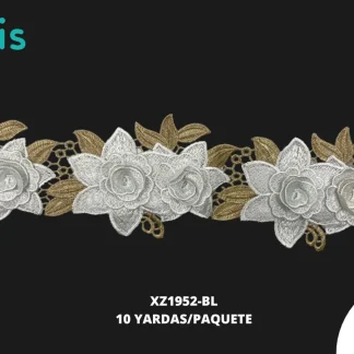 GUIPIUR BORDADO 3D XZ1952-BL BLANCO 11.5 CM 10 YARDAS/PAQUETE