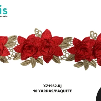 GUIPIUR BORDADO 3D XZ1952-RJ ROJO 11.5 CM 10 YARDAS/PAQUETE