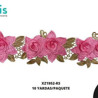 GUIPIUR BORDADO 3D XZ1952-RS ROSA 11.5 CM 10 YARDAS/PAQUETE