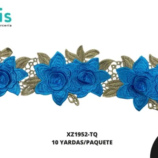 GUIPIUR BORDADO 3D XZ1952-TQ TURQUESA 11.5 CM 10 YARDAS/PAQUETE