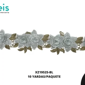 GUIPIUR BORDADO DECORADO XZ1952S-BL BLANCO 11.5 CM 10 YARDAS/PAQUETE