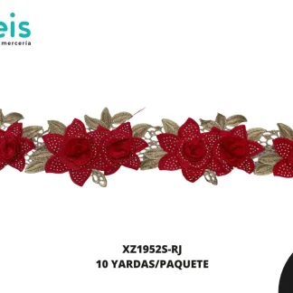 GUIPIUR BORDADO DECORADO XZ1952S-RJ ROJO 11.5 CM 10 YARDAS/PAQUETE