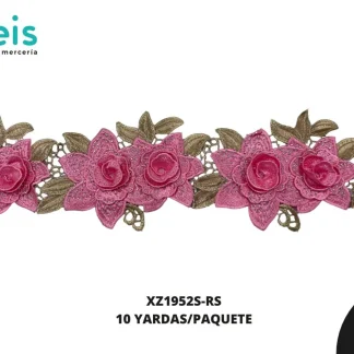 GUIPIUR BORDADO DECORADO XZ1952S-RS ROSA 11.5 CM 10 YARDAS/PAQUETE