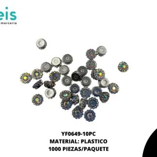 REMACHES PLASTICO FLOR YF0649-10PC 10mm 1,000 PZ/PQT PLATA/CRISTAL