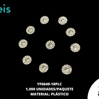 REMACHES PLASTICO FLOR YF0649-10PLC 10mm 1,000 PZ/PQT PLATA/CRISTAL
