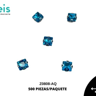 REMACHES METAL PIEDRA COSTURA CUADRO Z0808-AQ 8mmX8mm 500 PZ/PQT AQUA