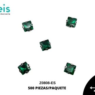 REMACHES METAL PIEDRA COSTURA CUADRO Z0808-ES 8mmX8mm 500 PZ/PQT ESMERALDA