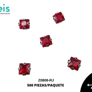 REMACHES METAL PIEDRA COSTURA CUADRO Z0808-RJ 8mmX8mm 500 PZ/PQT ROJO