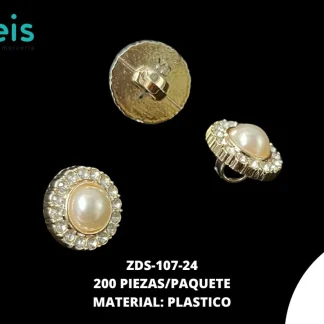 BOTON PIEDRA Y PERLA ZDS-107 24L 200 PZ/PQT DORADO
