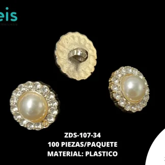 BOTON PIEDRA Y PERLA ZDS-107 34L 100 PZ/PQT DORADO
