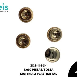 BOTON PLASTICO 2H ZDS-116 1,000 PZ/PQT DORADO