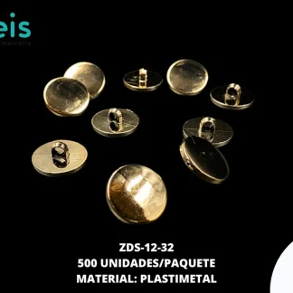 BOTON PLASTICO PLANO 32L ZDS-12-32 500 PZ/PQT DORADO UV