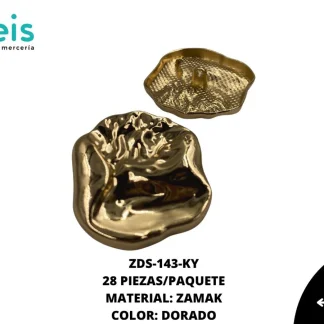 BOTON Y PLACA ZAMACK AMORFO ZDS-143 100 PZ/PQT DORADO UV