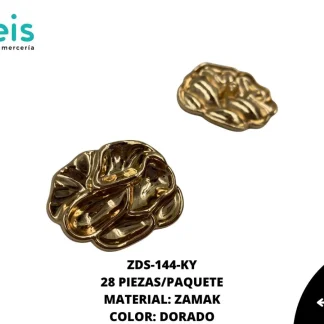 BOTON Y PLACA ZAMACK AMORFO ZDS-144 100 PZ/PQT DORADO UV