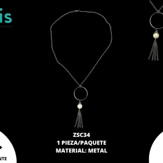 COLLAR METAL C/PERLA 12cmX4cm ZSC34 1 PZ/PQT DORADO