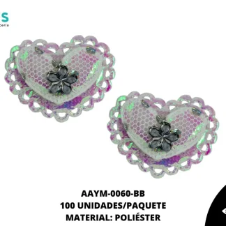 ACCESORIOS INFANTIL CORAZON PEDRERIA AAYM-0060-BB 3.5cmX3cm 100 PZ/PQT BLANCO BOREAL