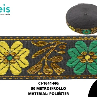GALON LUREX DORADO 4.0 CM REF: GAF-200 NEGRO 50 METROS/ROLLO