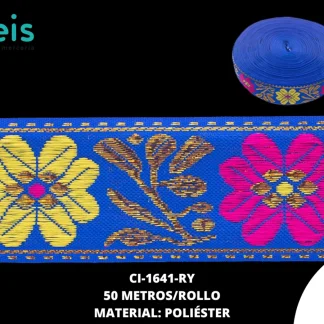 GALON LUREX DORADO 4.0 CM REF: GAF-200 AZUL REY 50 METROS/ROLLO