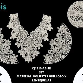 CUELLO POLIÉSTER BRILLOSO CON LENTEJUELA SET CJ1510-AB-SR 25 SET/PQT BLANCO